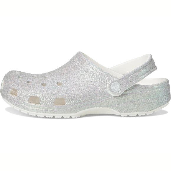 NEW CROCS Sizes 6-10 Women's Classic Iridescent Glitter Clog - White/Silver - Picture 3 of 6